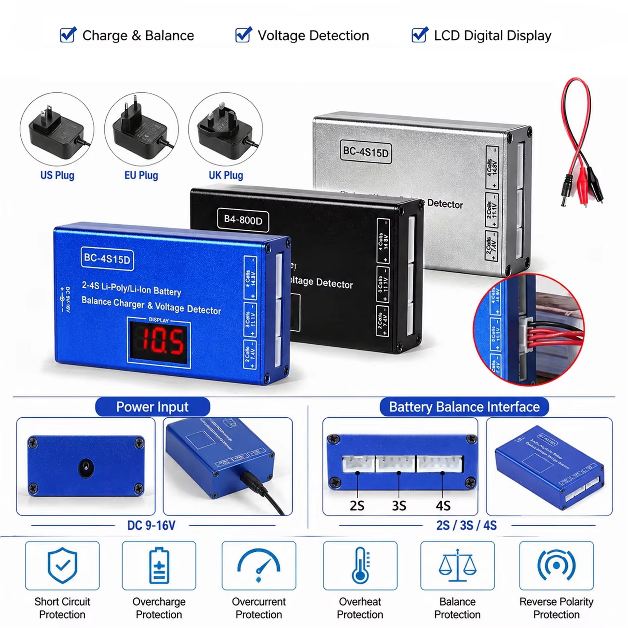 BC-4S15D 2-4S Pengisi Daya Lit - Drone Battery Voltage Checker ulasan dan harga